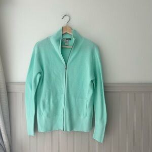 Vintage Two Dog Island Medium 100% Cotton Mint Green Zip Up Knit Cardigan